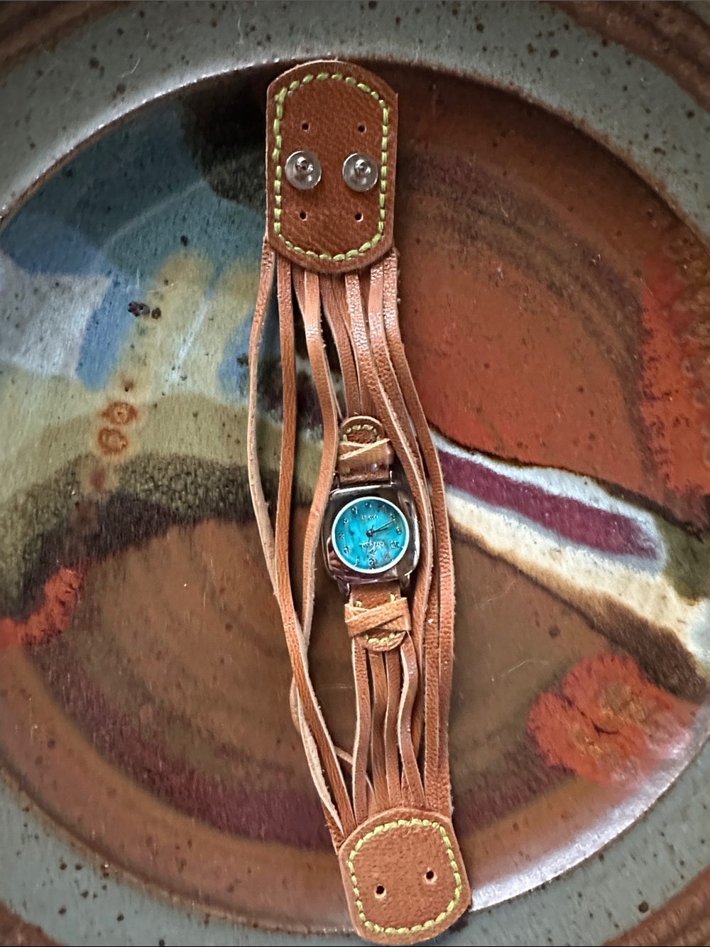 - SILPADA multi strap leather watch turquoise face NEW BATTERY 8”